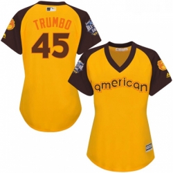 Womens Majestic Baltimore Orioles 45 Mark Trumbo Authentic Yellow 2016 All Star American League BP Cool Base MLB Jersey