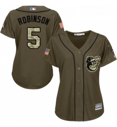 Womens Majestic Baltimore Orioles 5 Brooks Robinson Replica Green Salute to Service MLB Jersey