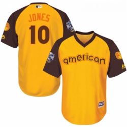 Youth Majestic Baltimore Orioles 10 Adam Jones Authentic Yellow 2016 All Star American League BP Cool Base MLB Jersey