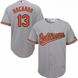 Youth Majestic Baltimore Orioles 13 Manny Machado Replica Grey Road Cool Base MLB Jersey