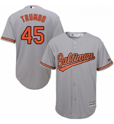 Youth Majestic Baltimore Orioles 45 Mark Trumbo Replica Grey Road Cool Base MLB Jersey