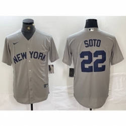 MLB Yankees 22 Soto Grey Nike Cool Base Men Jersey