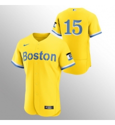 Men Boston Red Sox 15 Dustin Pedroia Men Nike 2021 City Connect Gold Authentic MLB Jersey   No Name