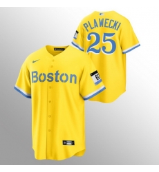 Men Boston Red Sox 25 Kevin Plawecki Men Nike 2021 City Connect Gold Fans Version MLB Jersey