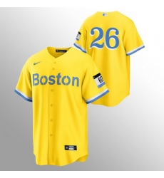 Men Boston Red Sox 26 Wade Boggs Men Nike 2021 City Connect Gold Fans Version MLB Jersey   No Name