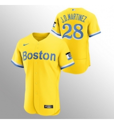 Men Boston Red Sox 28 J D  Martinez Men Nike 2021 City Connect Gold Authentic MLB Jersey