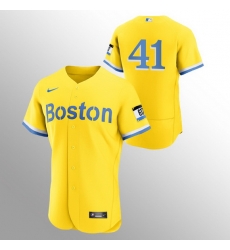 Men Boston Red Sox 41 Chris Sale Men Nike 2021 City Connect Gold Authentic MLB Jersey   No Name