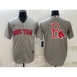 Men Boston Red Sox Gray Team Big Logo Cool Base Stitched Jersey
