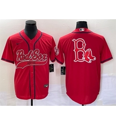 Men Boston Red Sox Red Team Big Logo With Patch Cool Base Stitched Baseball Jersey