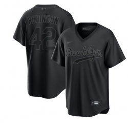 Men Brooklyn Dodgers 42 Jackie Robinson Black Pitch Black Fashion Replica Stitched Jersey