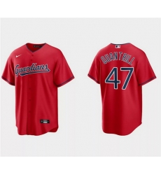Men Cleveland Guardians 47 Cal Quantrill Red Cool Base Stitched Jersey