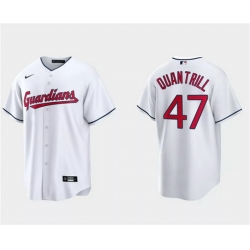 Men Cleveland Guardians 47 Cal Quantrill White Cool Base Stitched Jersey