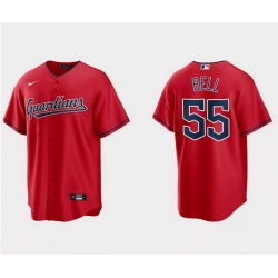 Men Cleveland Guardians 55 Josh Bell Red Cool Base Stitched Jersey