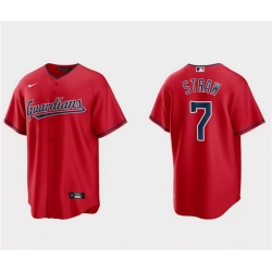 Men Cleveland Guardians 7 Myles Straw Red Cool Base Stitched Jersey
