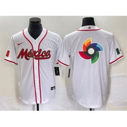 Men Mexico Baseball 2023 White World Baseball Classic Team Big Logo Stitched Jersey 1