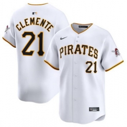 Men Pittsburgh Pirates 21 Roberto Clemente White Home Limited Stitched Baseball Jersey