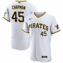 Men Pittsburgh Pirates 45 Aroldis Chapman White Flex Base Stitched Jersey