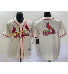 Men St  Louis Cardinals Cream Big Team Logo In Back Cool Base Stitched Jersey