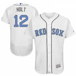 Mens Majestic Boston Red Sox 12 Brock Holt Authentic White 2016 Fathers Day Fashion Flex Base MLB Jersey