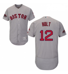 Mens Majestic Boston Red Sox 12 Brock Holt Grey Road Flex Base Authentic Collection 2018 World Series Jersey Serie