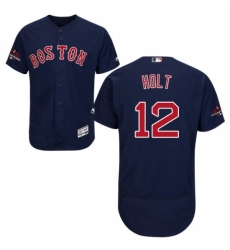 Mens Majestic Boston Red Sox 12 Brock Holt Navy Blue Alternate Flex Base Authentic Collection 2018 World Series Jersey