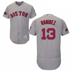 Mens Majestic Boston Red Sox 13 Hanley Ramirez Grey Road Flex Base Authentic Collection 2018 World Series Jersey