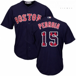 Mens Majestic Boston Red Sox 15 Dustin Pedroia Authentic Navy Blue Team Logo Fashion Cool Base MLB Jersey
