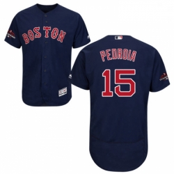 Mens Majestic Boston Red Sox 15 Dustin Pedroia Navy Blue Alternate Flex Base Authentic Collection 2018 World Series Jersey