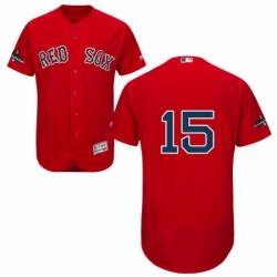 Mens Majestic Boston Red Sox 15 Dustin Pedroia Red Alternate Flex Base Authentic Collection 2018 World Series Jersey