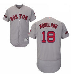 Mens Majestic Boston Red Sox 18 Mitch Moreland Grey Road Flex Base Authentic Collection 2018 World Series Jersey