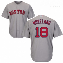 Mens Majestic Boston Red Sox 18 Mitch Moreland Replica Grey Road Cool Base MLB Jersey