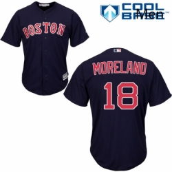 Mens Majestic Boston Red Sox 18 Mitch Moreland Replica Navy Blue Alternate Road Cool Base MLB Jersey