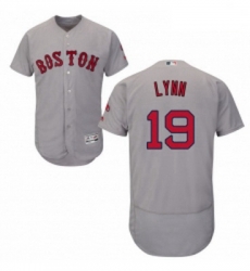 Mens Majestic Boston Red Sox 19 Fred Lynn Grey Road Flex Base Authentic Collection MLB Jersey