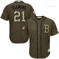 Mens Majestic Boston Red Sox 21 Roger Clemens Authentic Green Salute to Service MLB Jersey