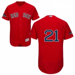 Mens Majestic Boston Red Sox 21 Roger Clemens Red Alternate Flex Base Authentic Collection 2018 World Series Jersey