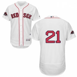 Mens Majestic Boston Red Sox 21 Roger Clemens White Home Flex Base Authentic Collection 2018 World Series Jersey