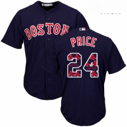 Mens Majestic Boston Red Sox 24 David Price Authentic Navy Blue Team Logo Fashion Cool Base MLB Jersey