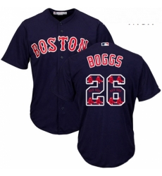 Mens Majestic Boston Red Sox 26 Wade Boggs Authentic Navy Blue Team Logo Fashion Cool Base MLB Jersey