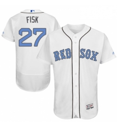 Mens Majestic Boston Red Sox 27 Carlton Fisk Authentic White 2016 Fathers Day Fashion Flex Base MLB Jersey 