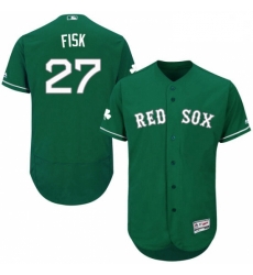 Mens Majestic Boston Red Sox 27 Carlton Fisk Green Celtic Flexbase Authentic Collection MLB Jersey