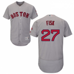 Mens Majestic Boston Red Sox 27 Carlton Fisk Grey Road Flex Base Authentic Collection MLB Jersey