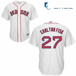Mens Majestic Boston Red Sox 27 Carlton Fisk Replica White Home Cool Base MLB Jersey