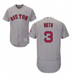 Mens Majestic Boston Red Sox 3 Babe Ruth Grey Flexbase Authentic Collection MLB Jersey