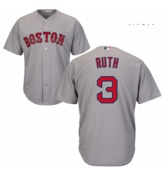 Mens Majestic Boston Red Sox 3 Babe Ruth Replica Grey Road Cool Base MLB Jersey