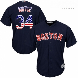 Mens Majestic Boston Red Sox 34 David Ortiz Authentic Navy Blue USA Flag Fashion MLB Jersey