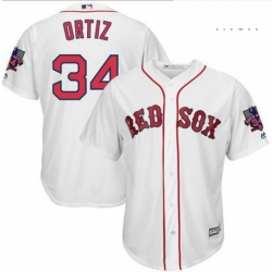 Mens Majestic Boston Red Sox 34 David Ortiz Authentic White Home Retirement Patch Cool Base MLB Jersey