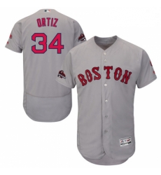 Mens Majestic Boston Red Sox 34 David Ortiz Grey Road Flex Base Authentic Collection 2018 World Series Jersey