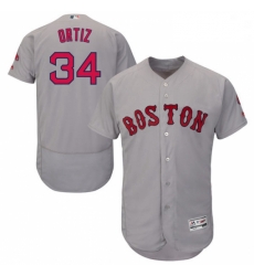 Mens Majestic Boston Red Sox 34 David Ortiz Grey Road Flex Base Authentic Collection MLB Jersey