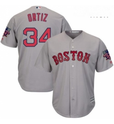 Mens Majestic Boston Red Sox 34 David Ortiz Replica Grey Road Retirement Patch Cool Base MLB Jersey