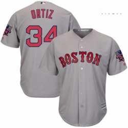 Mens Majestic Boston Red Sox 34 David Ortiz Replica Grey Road Retirement Patch Cool Base MLB Jersey